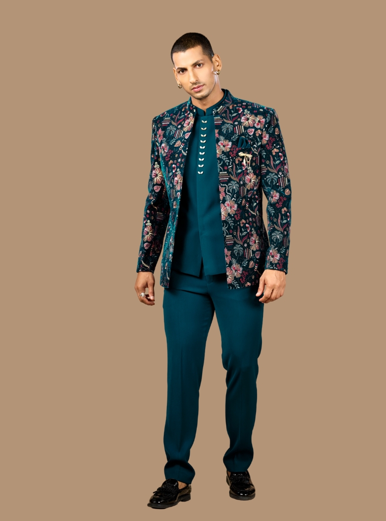 TEAL BLUE JODHPURI SUIT